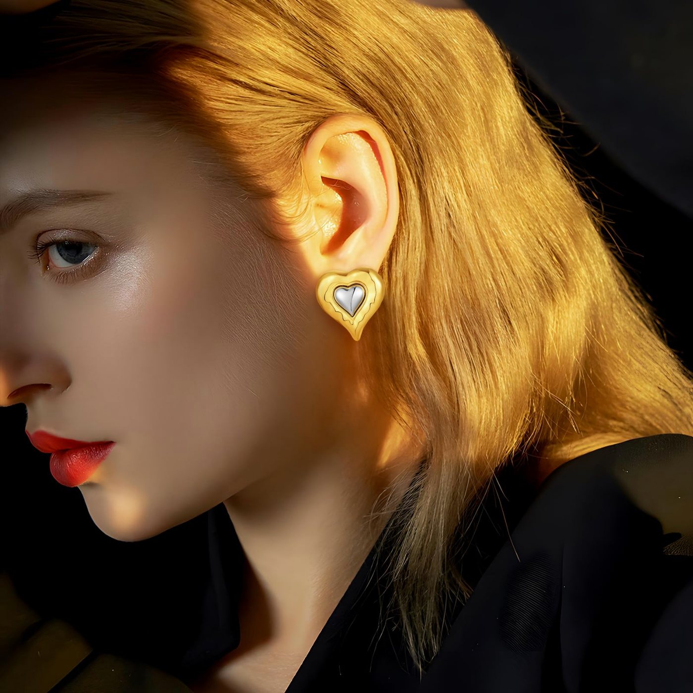 YUJIE Heart Stud Earrings, second view