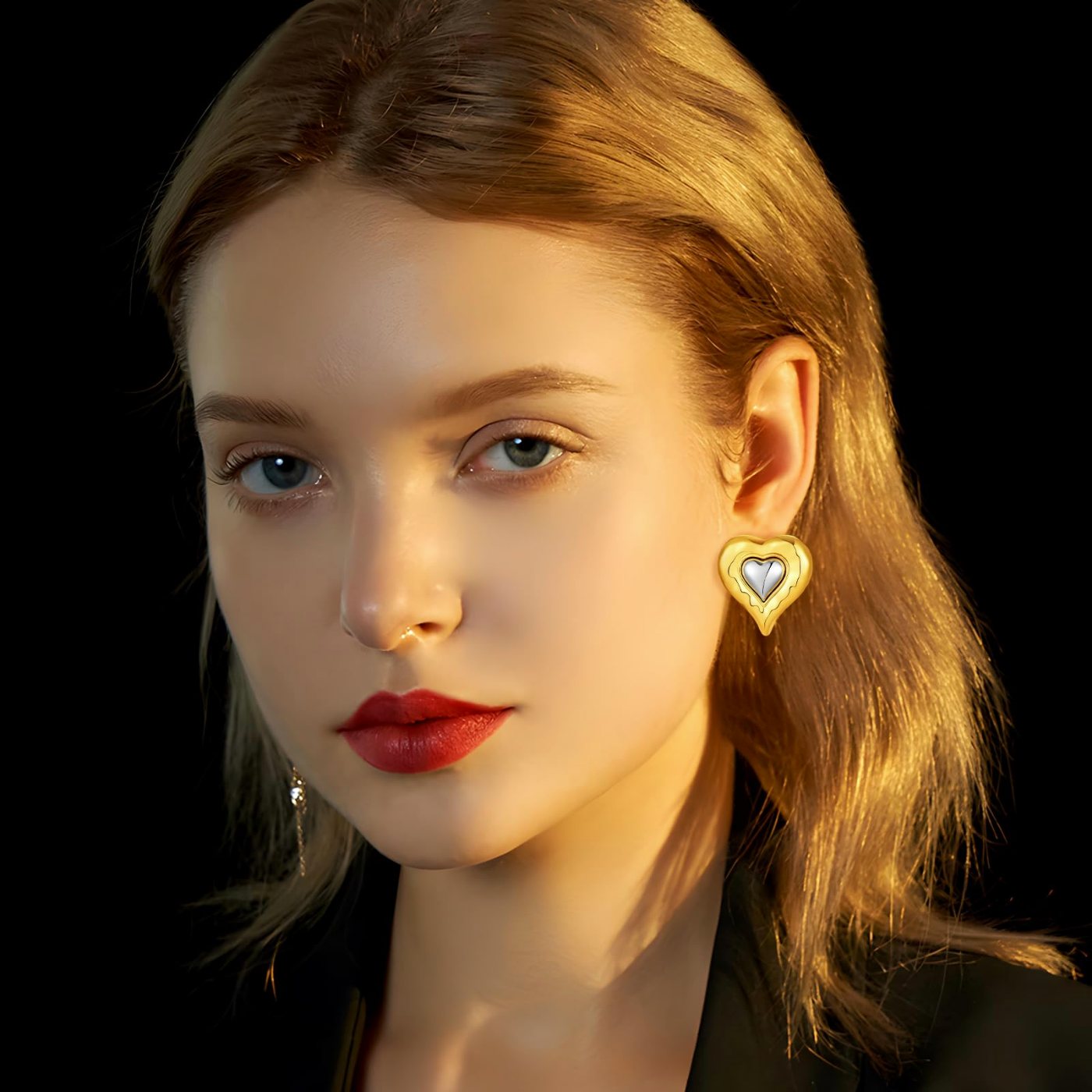 YUJIE Heart Stud Earrings, view 3