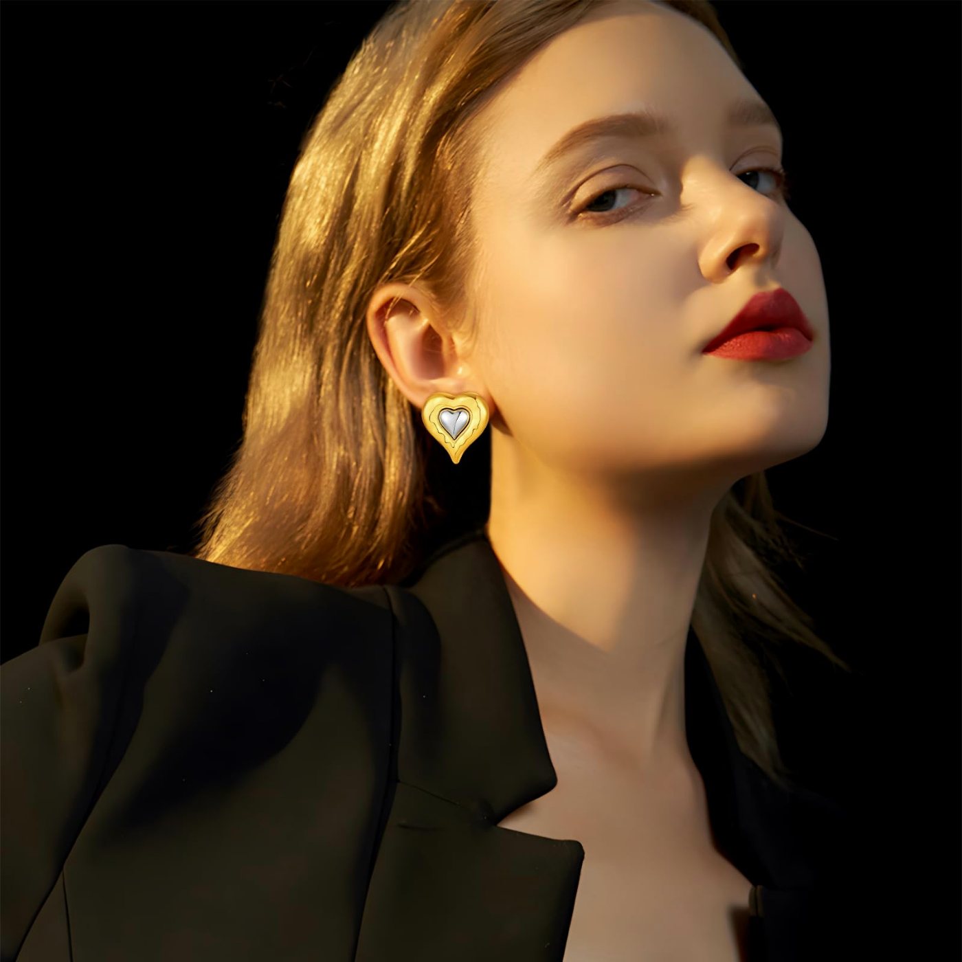 YUJIE Heart Stud Earrings, view 4