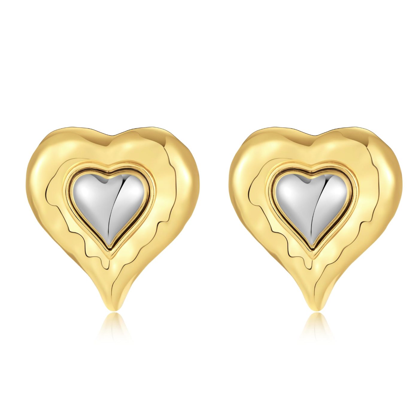 YUJIE Heart Stud Earrings, gold and silver