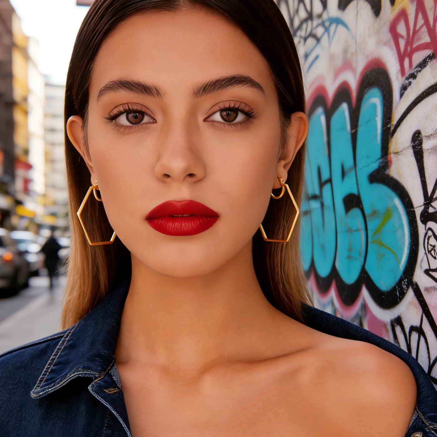 YUJIE Hexagon Hoops, Gold Tone, second view
