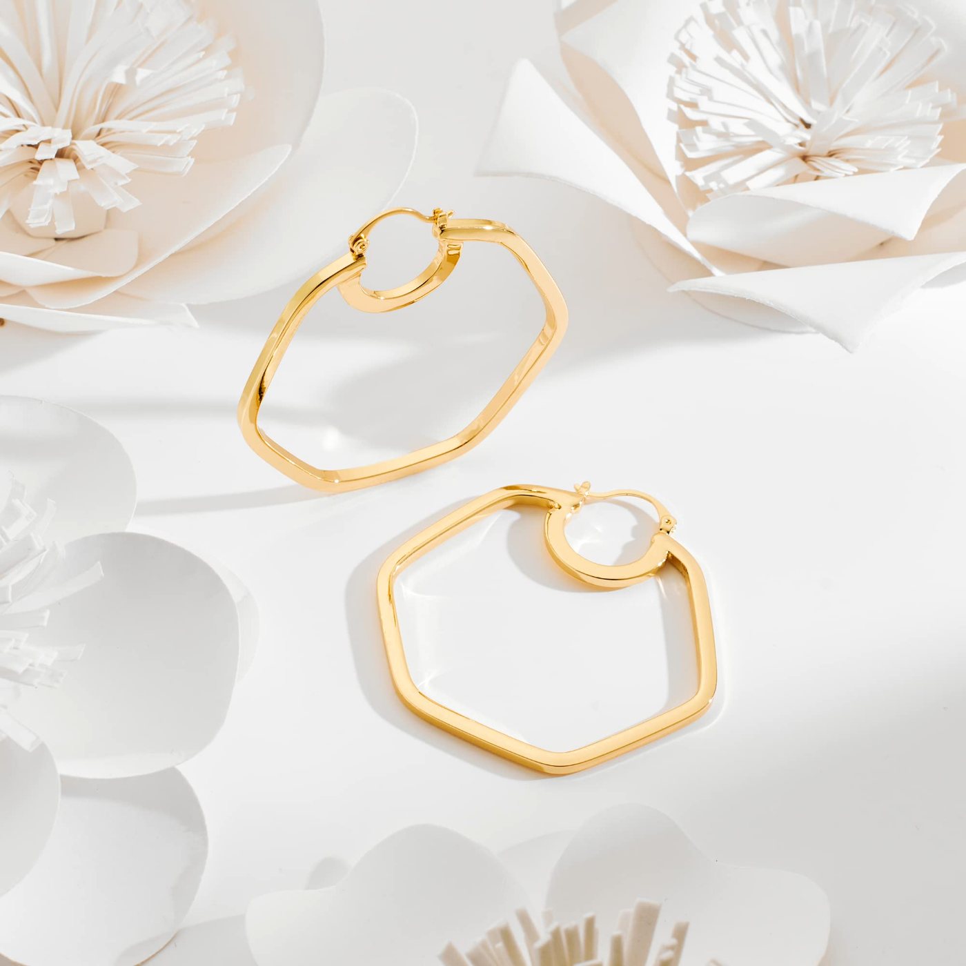 YUJIE Hexagon Hoops, Gold Tone, view 3