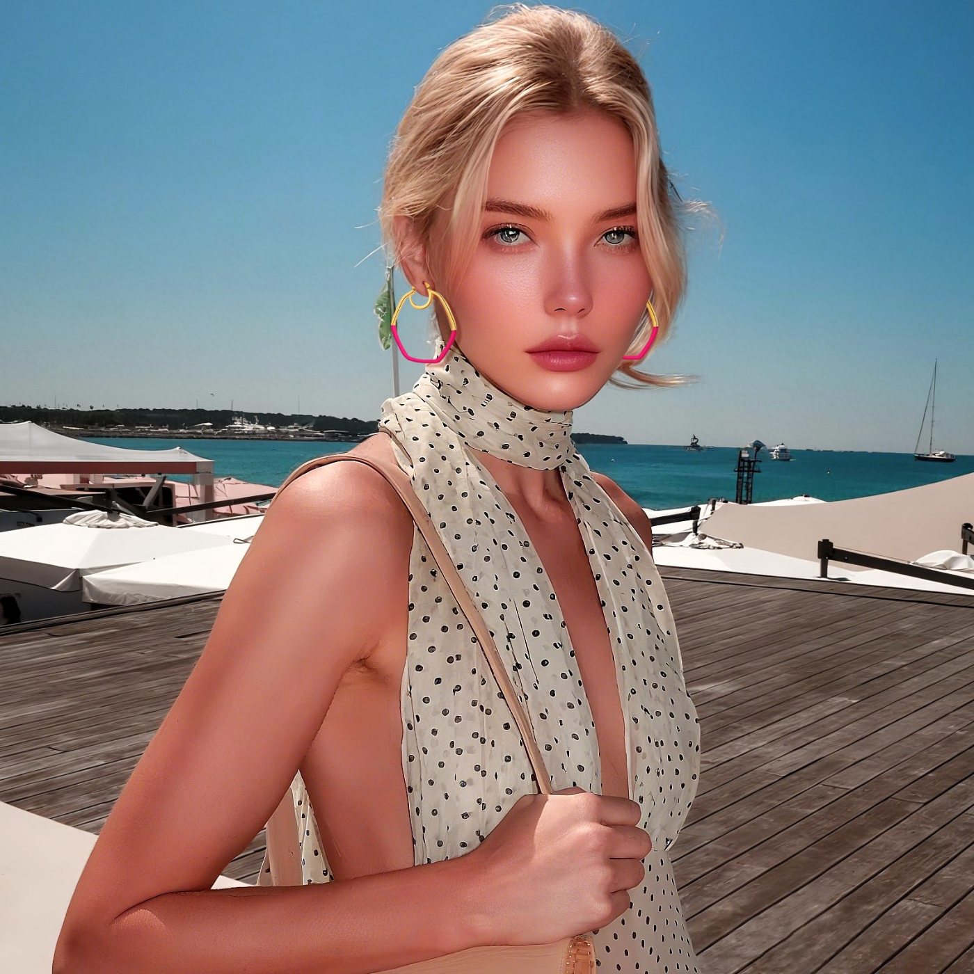 YUJIE Hexagon Hoops, Hot Pink, view 4