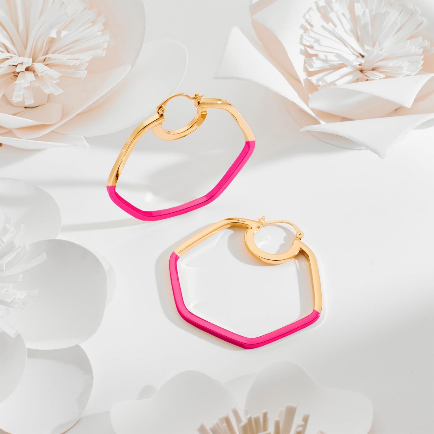 YUJIE Hexagon Hoops, Hot Pink, view 5