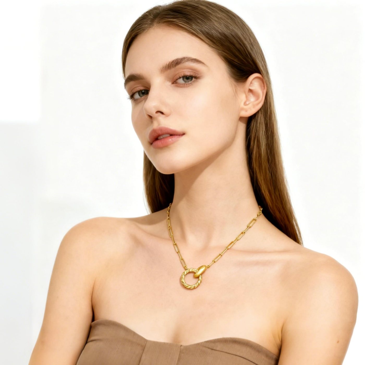 YUJIE Interlocking Ring Pendant Necklace, view 4