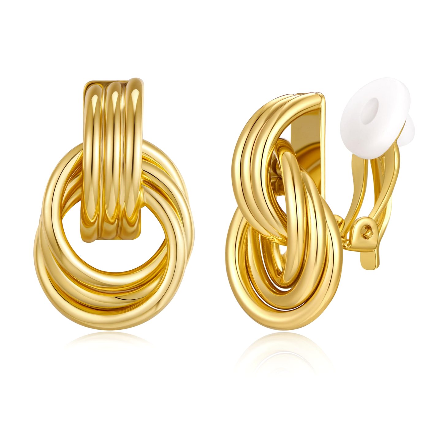 YUJIE Knot Clip-On Earrings, Ribbed Knot, gold tone