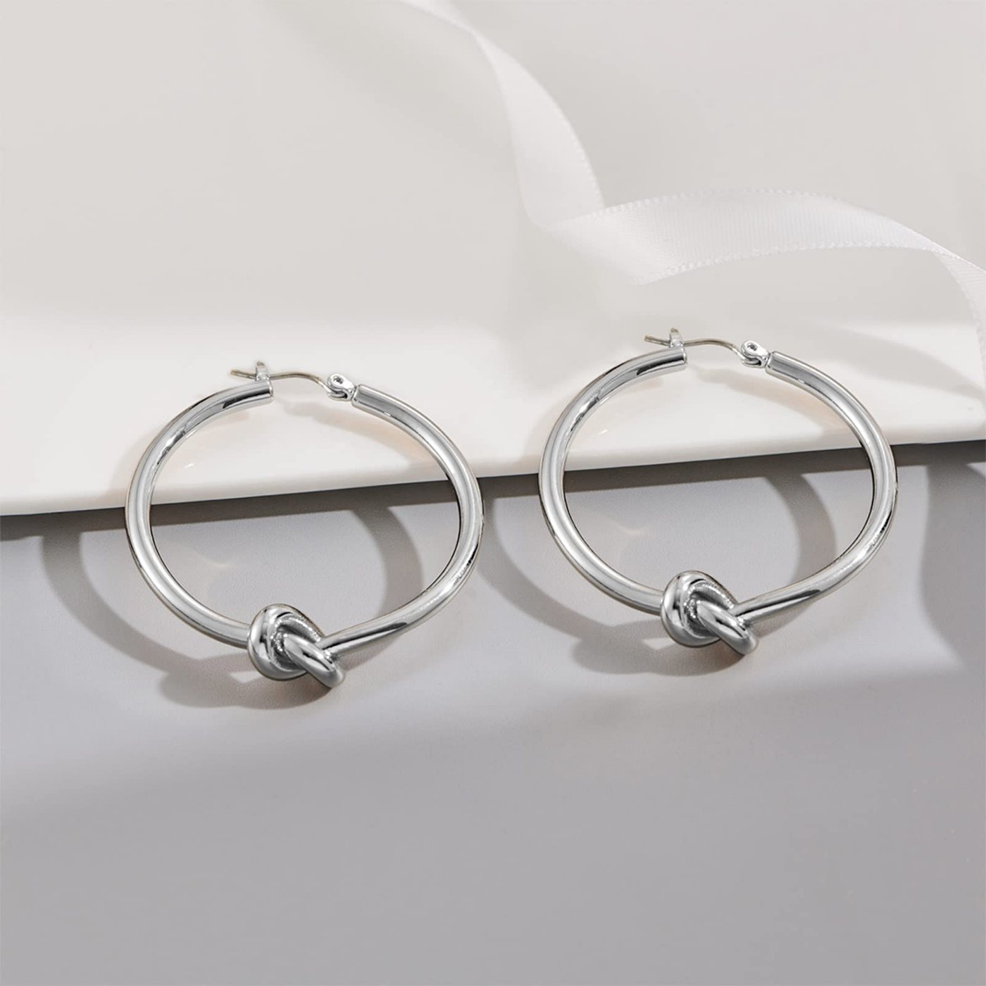 YUJIE Knot Hoops, Silver Tone, second view