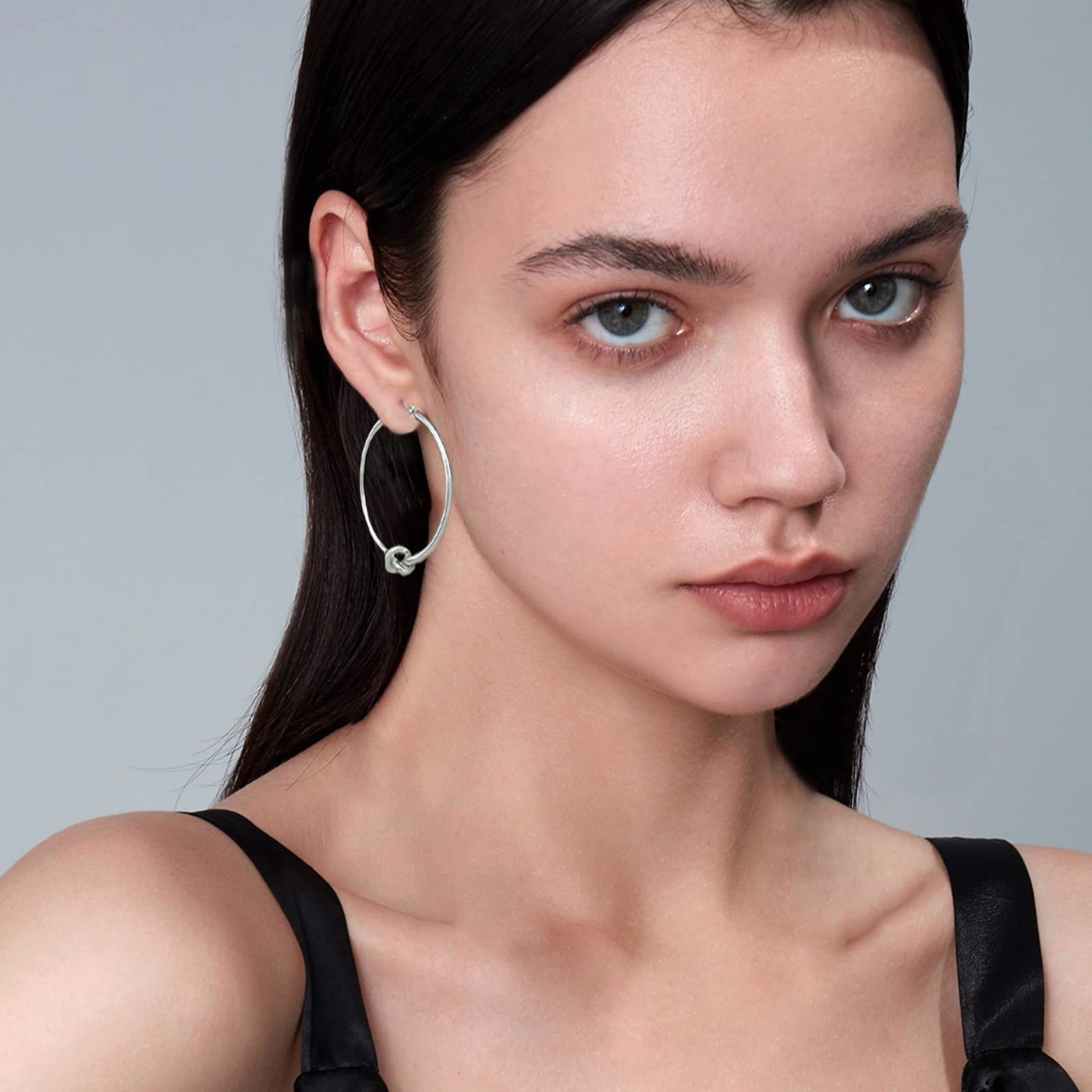 YUJIE Knot Hoops, Silver Tone, view 3