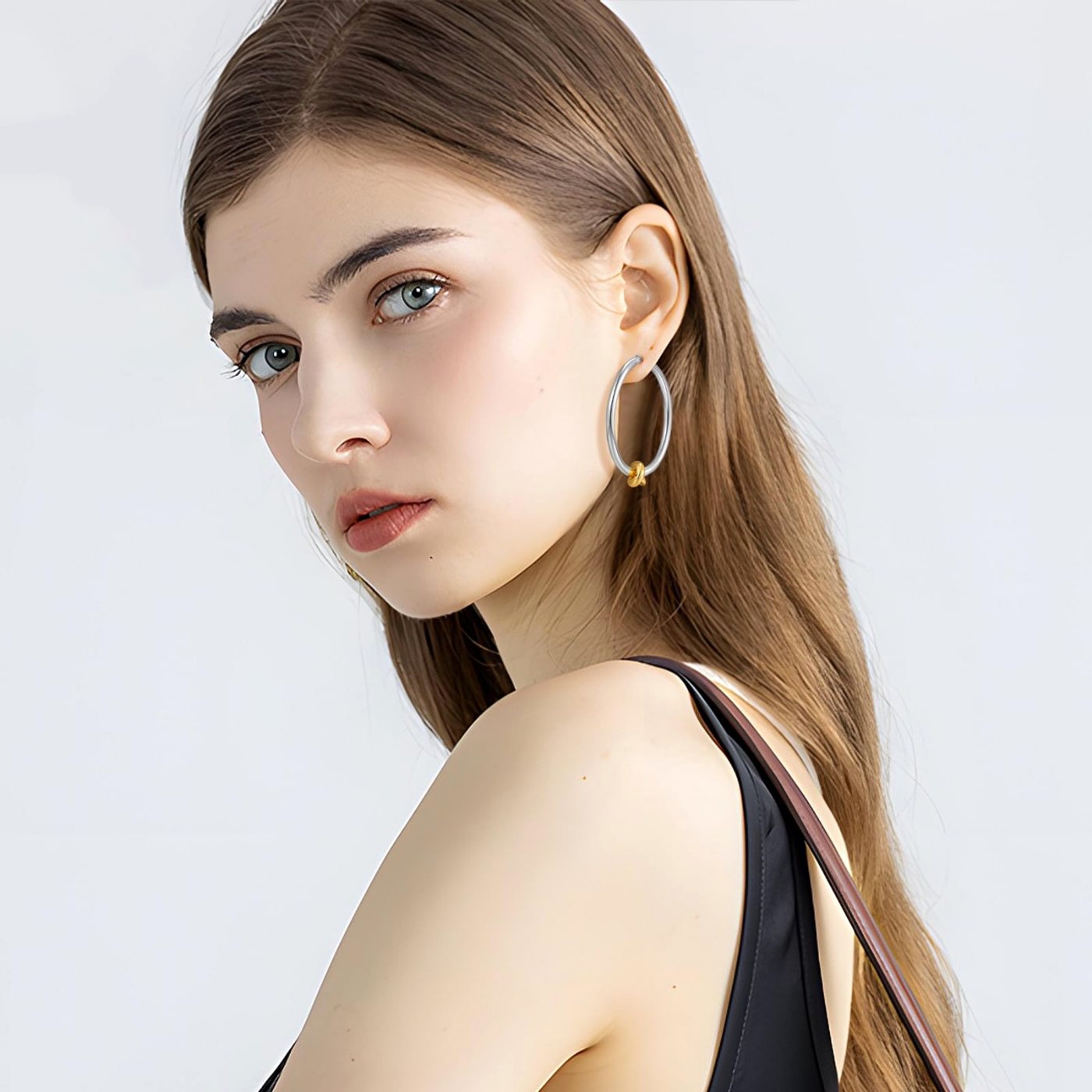 YUJIE Knot Hoops, Two Tone, view 3