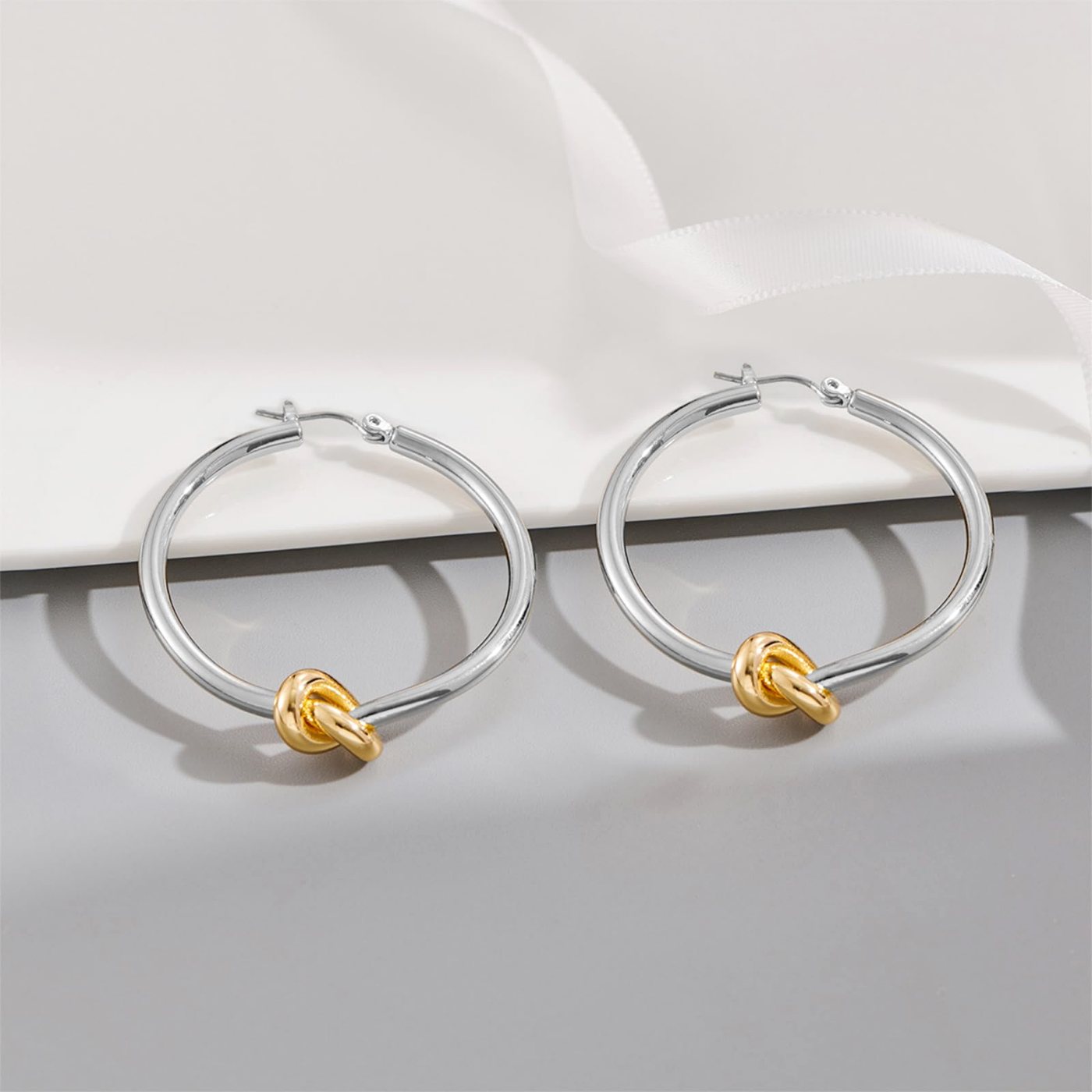 YUJIE Knot Hoops, Two Tone, view 5
