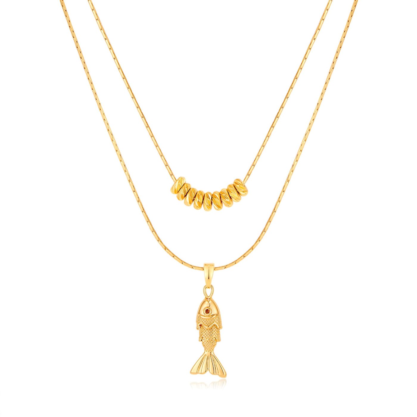 YUJIE Layered Pendant Necklace, Fish Pendant, gold tone