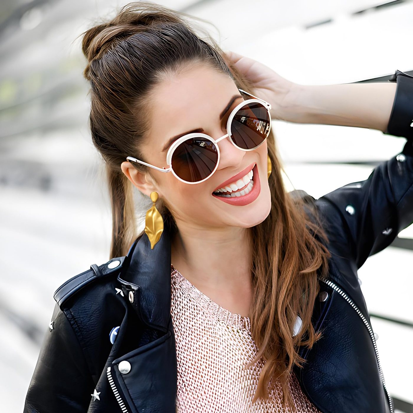 YUJIE Leaf Drop Earrings, view 4