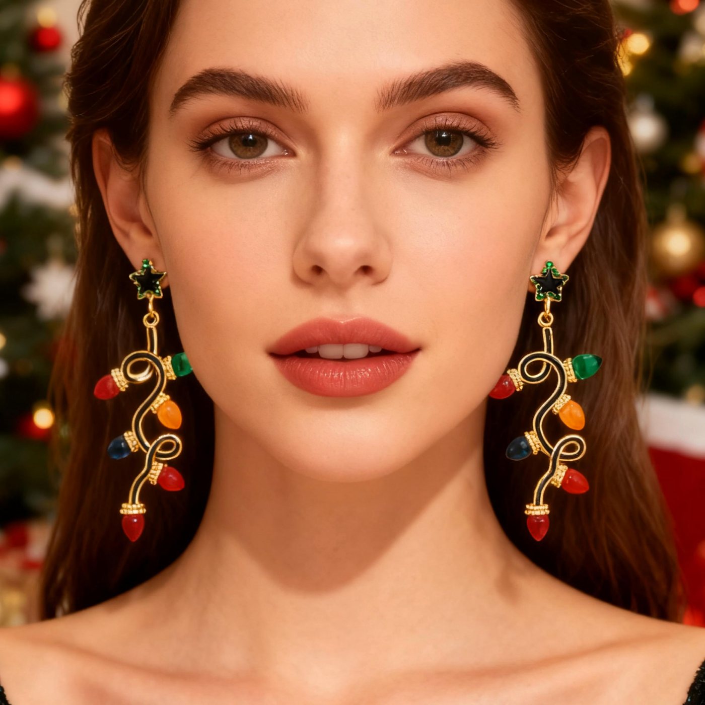 YUJIE Light Bulb Drop Earrings, Star Topper, second view