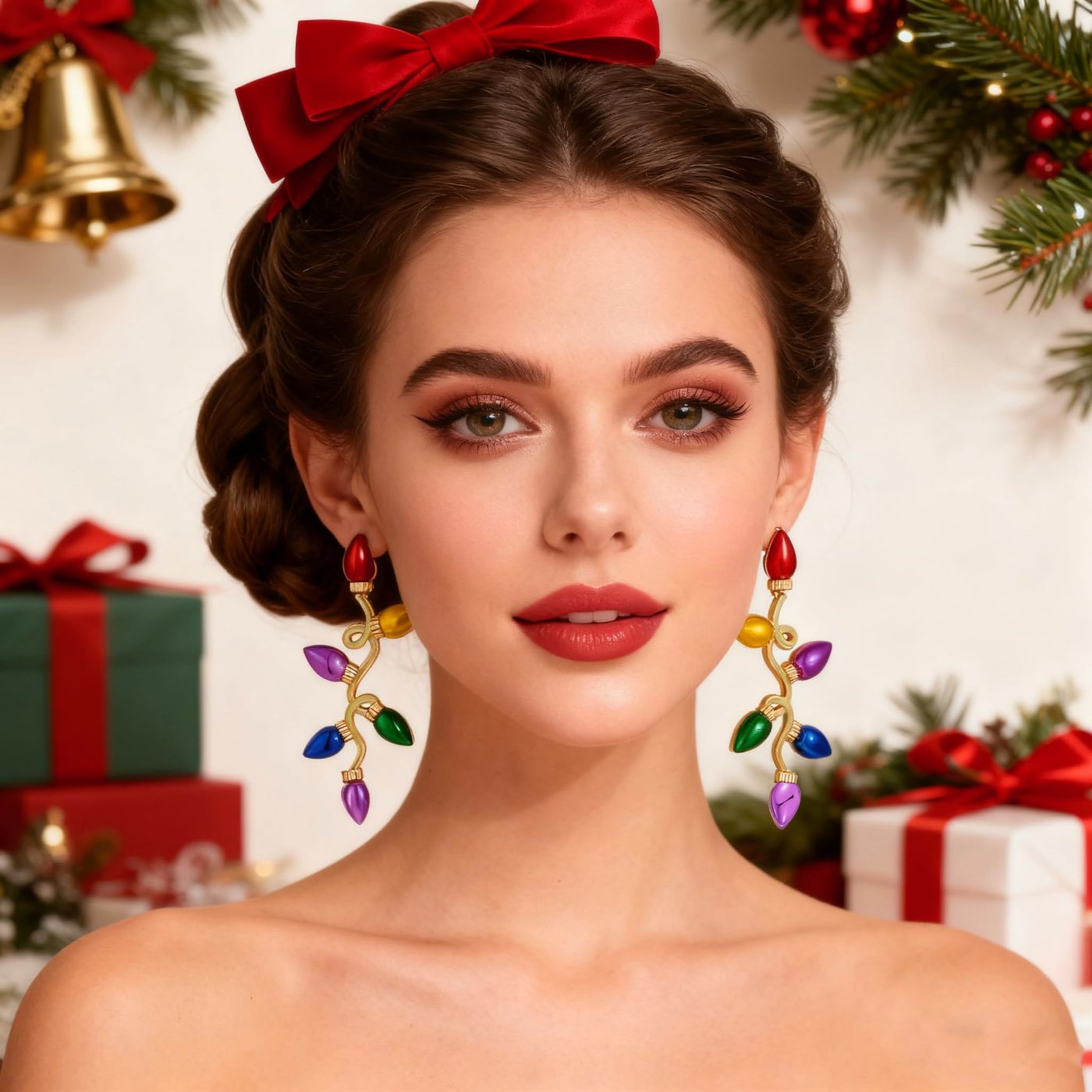 YUJIE Christmas light bulb drop earrings worn