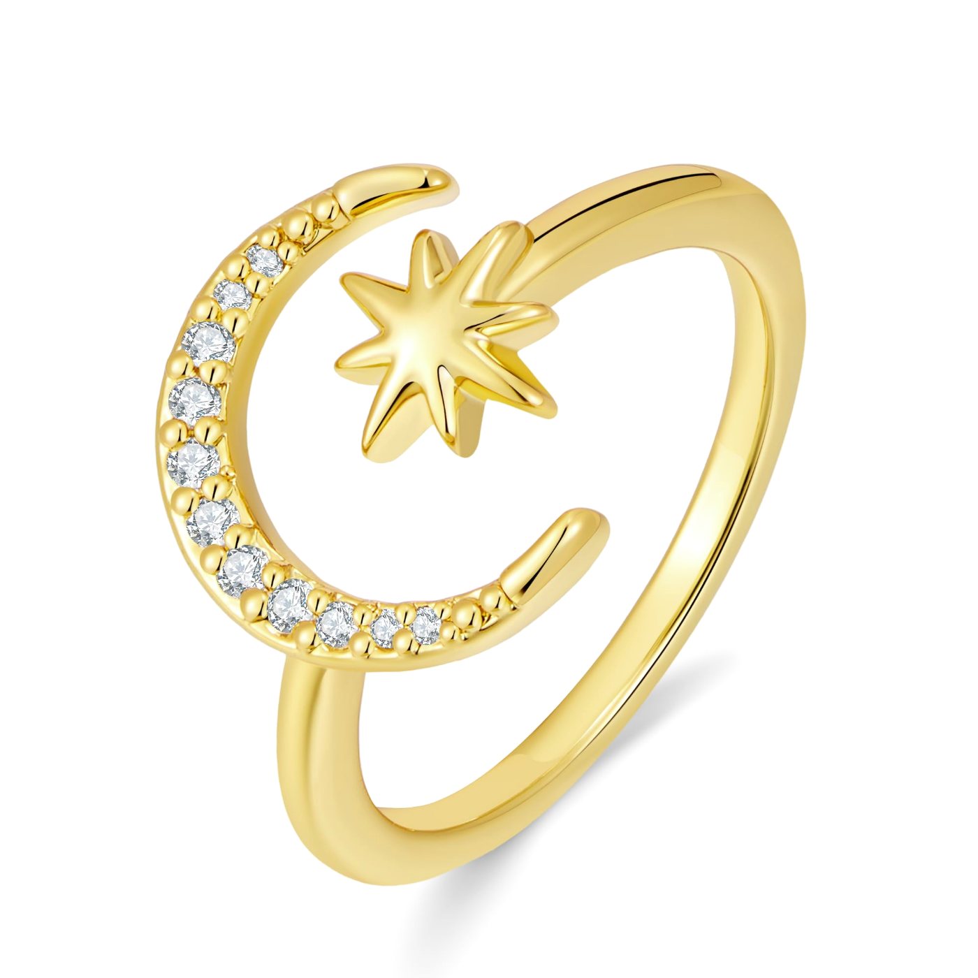 YUJIE Moon Star Ring, gold tone