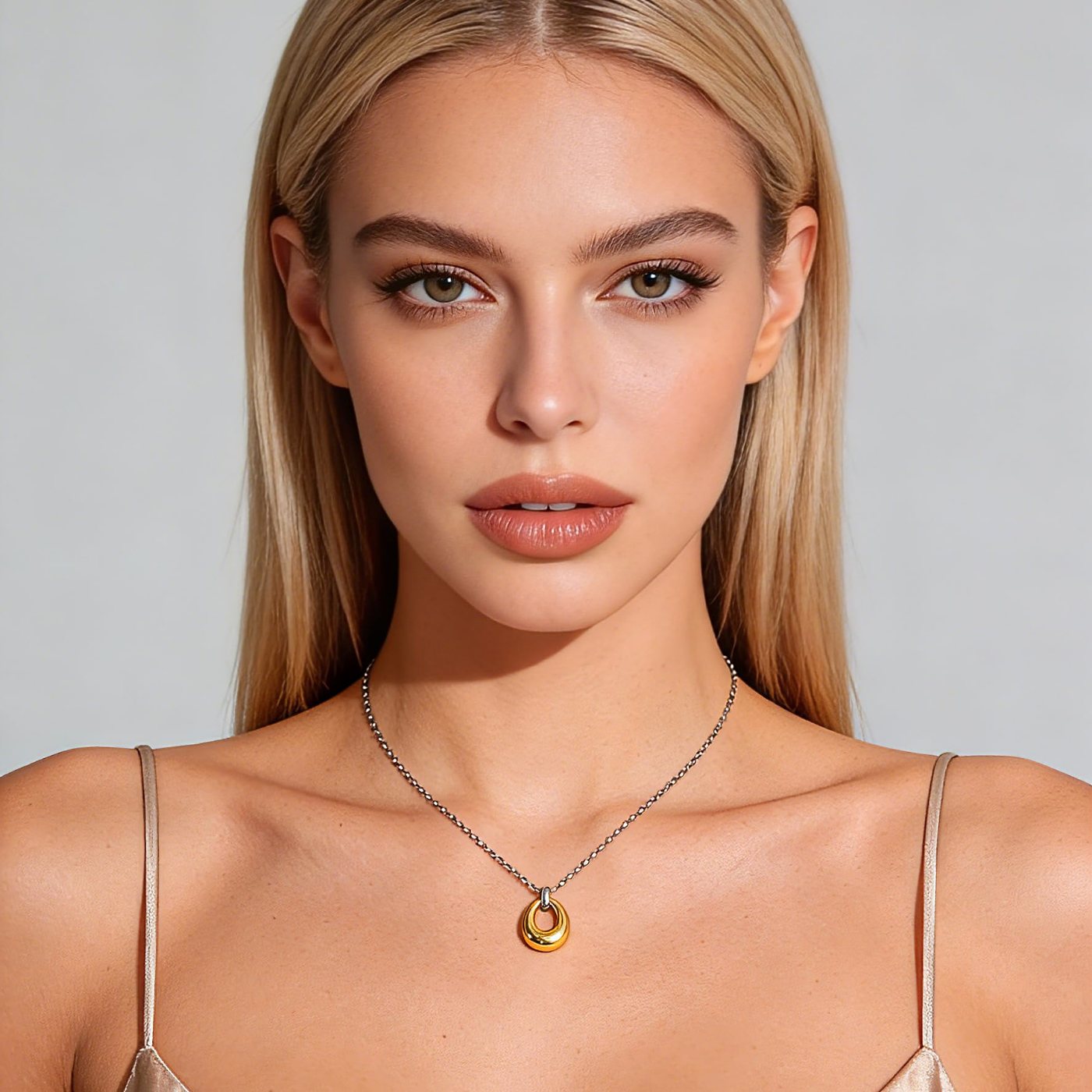 YUJIE Oval Pendant Necklace, Two Tone, second view