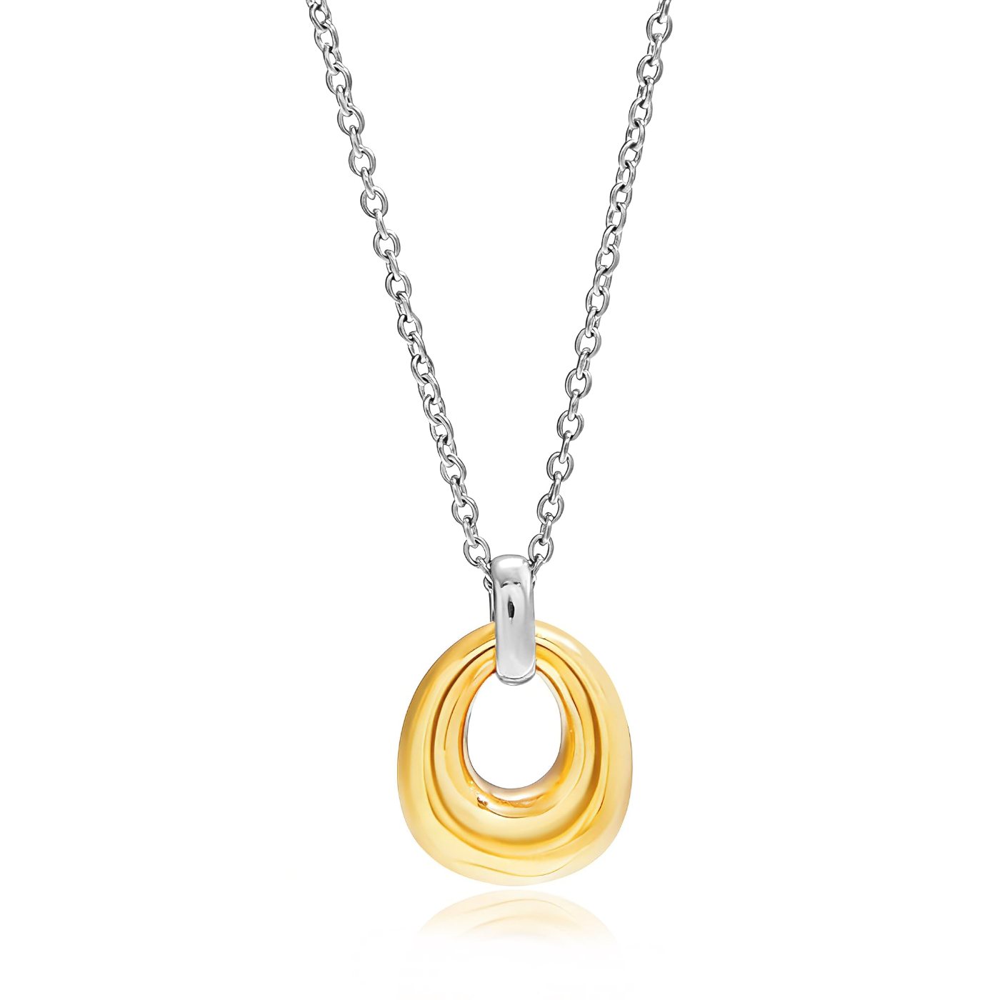 YUJIE Oval Pendant Necklace, Two Tone, gold and silver
