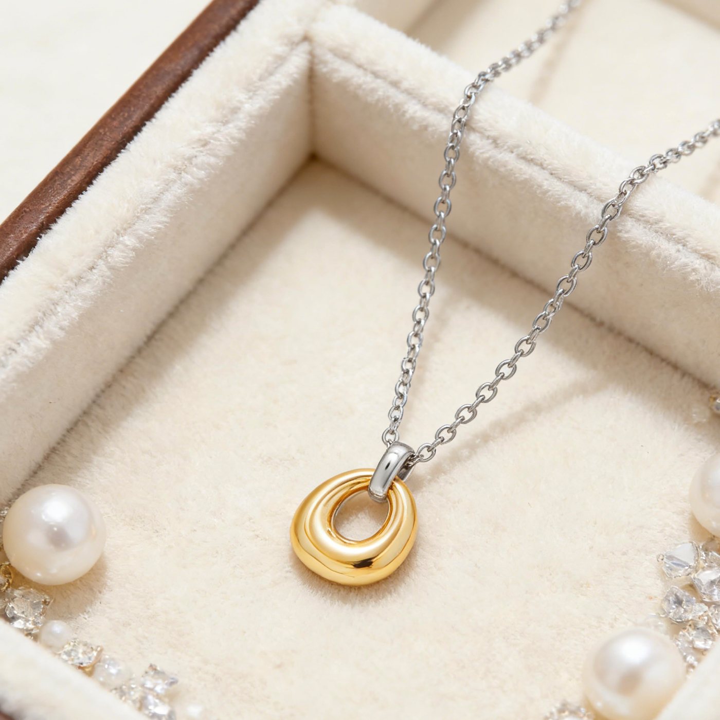 YUJIE Oval Pendant Necklace, Two Tone, view 5
