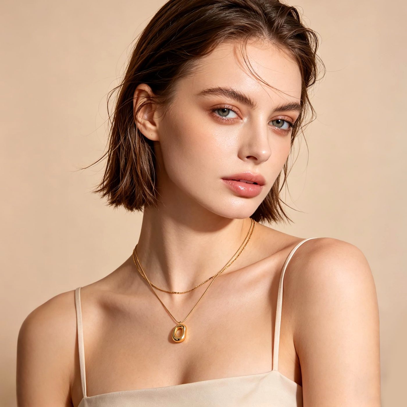 YUJIE Oval Pendant Necklace, Gold Tone, view 3