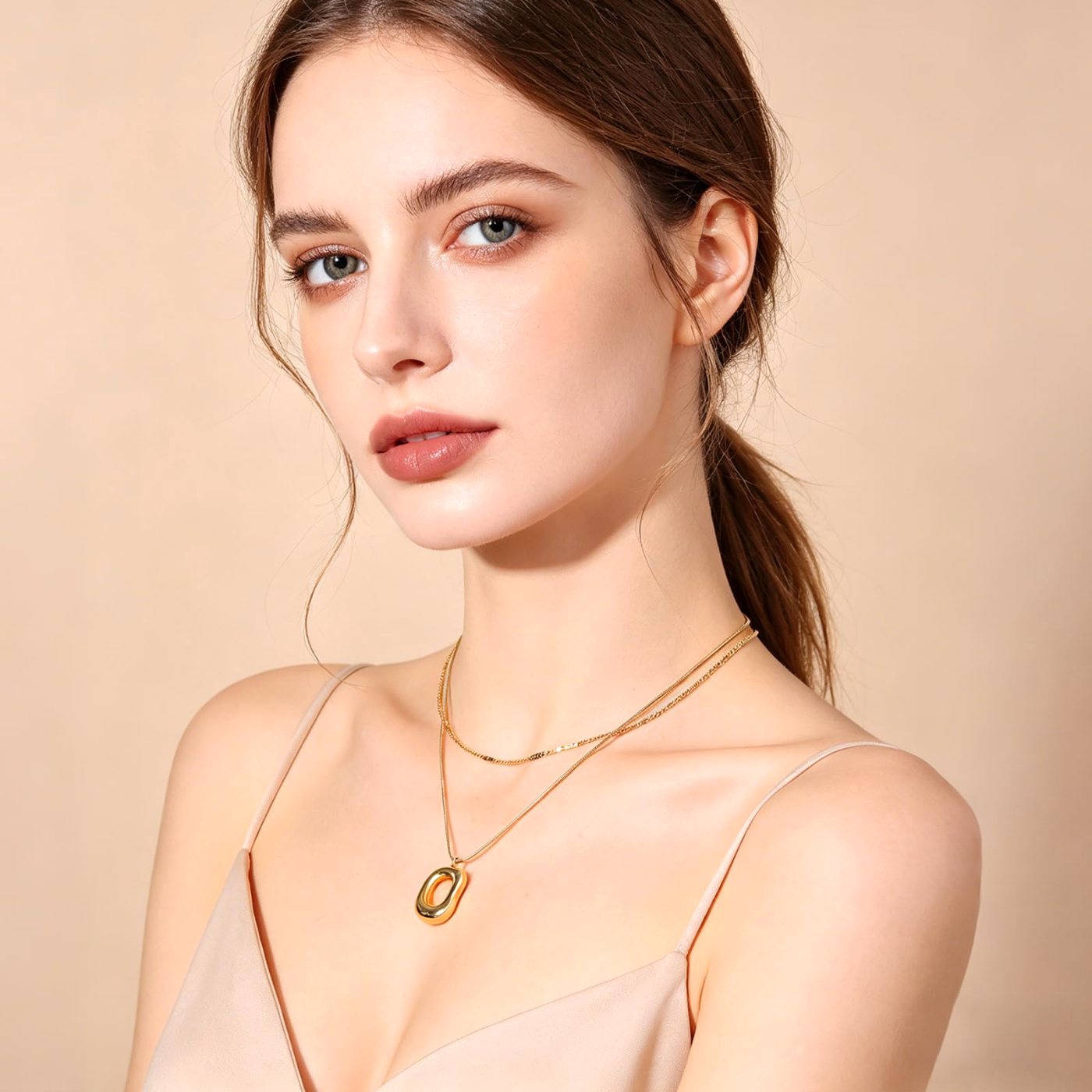 YUJIE Oval Pendant Necklace, Gold Tone, view 4