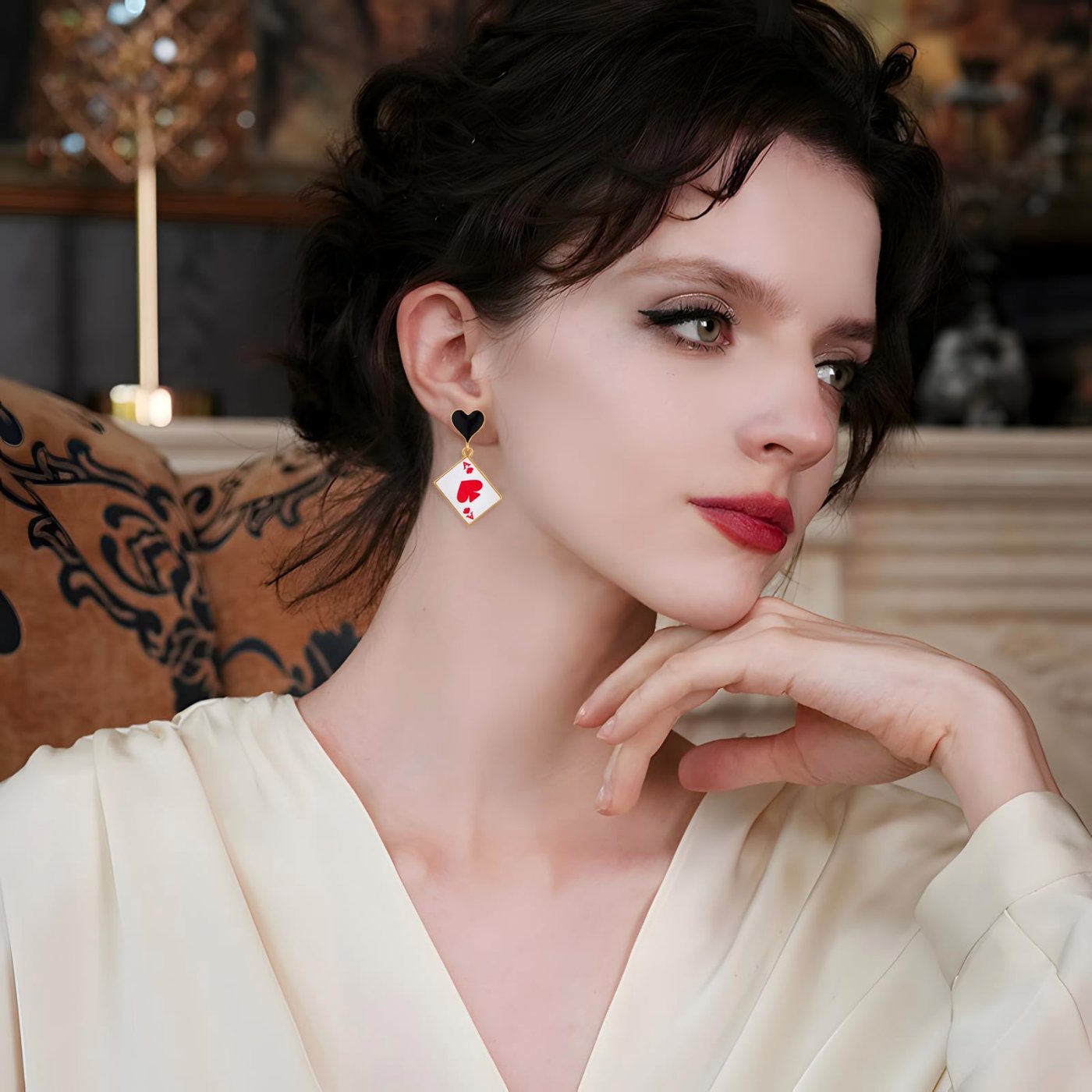 YUJIE Poker Card Drop Earrings, Mixed Hearts, second view