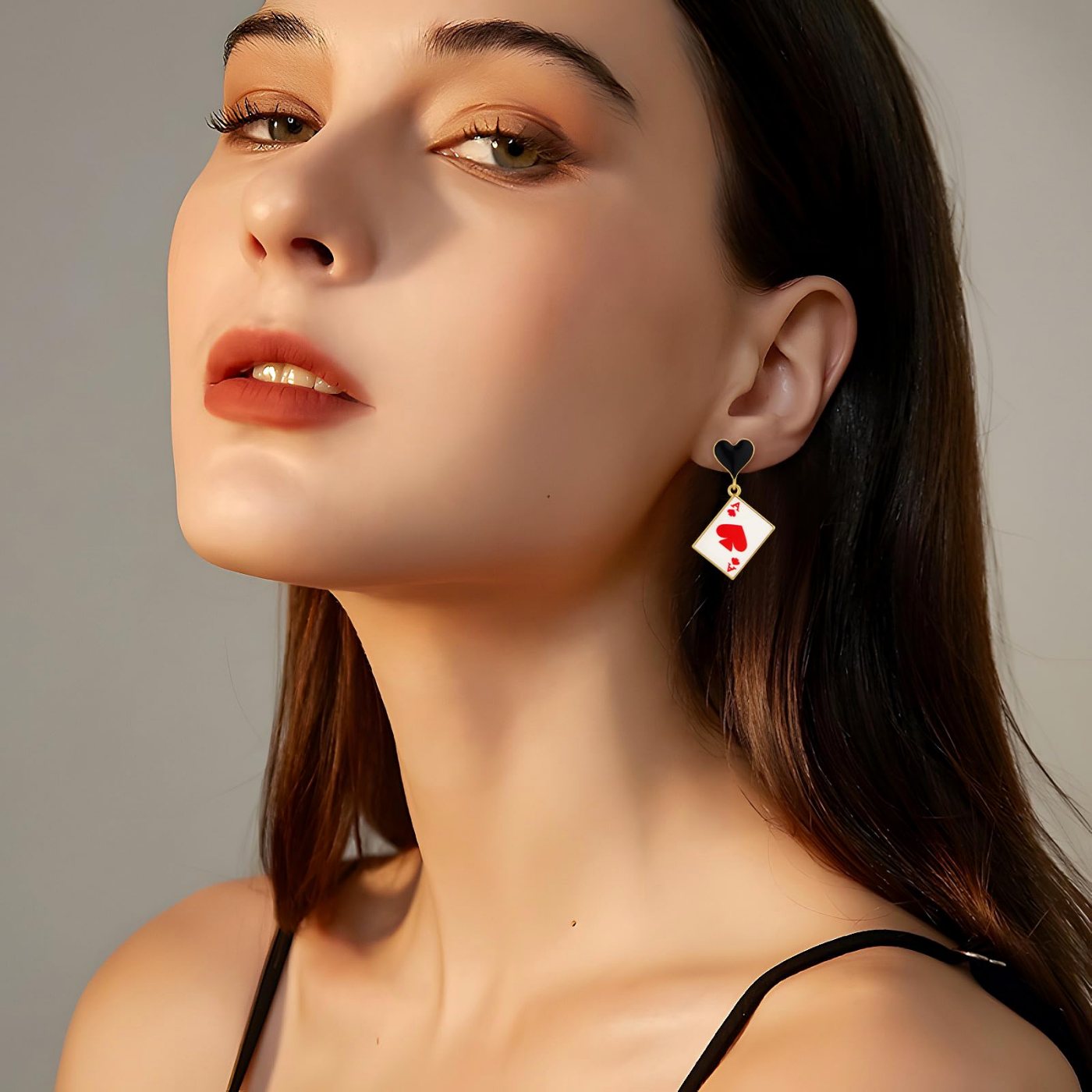 YUJIE Poker Card Drop Earrings, Black Heart Top, second view