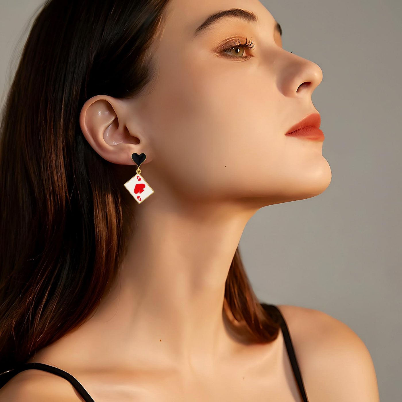 YUJIE Poker Card Drop Earrings, Black Heart Top, view 3