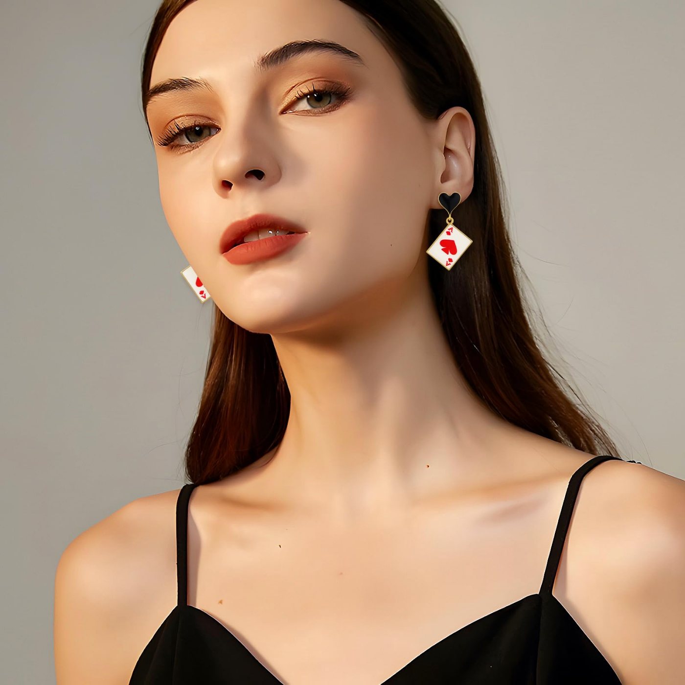 YUJIE Poker Card Drop Earrings, Black Heart Top, view 4