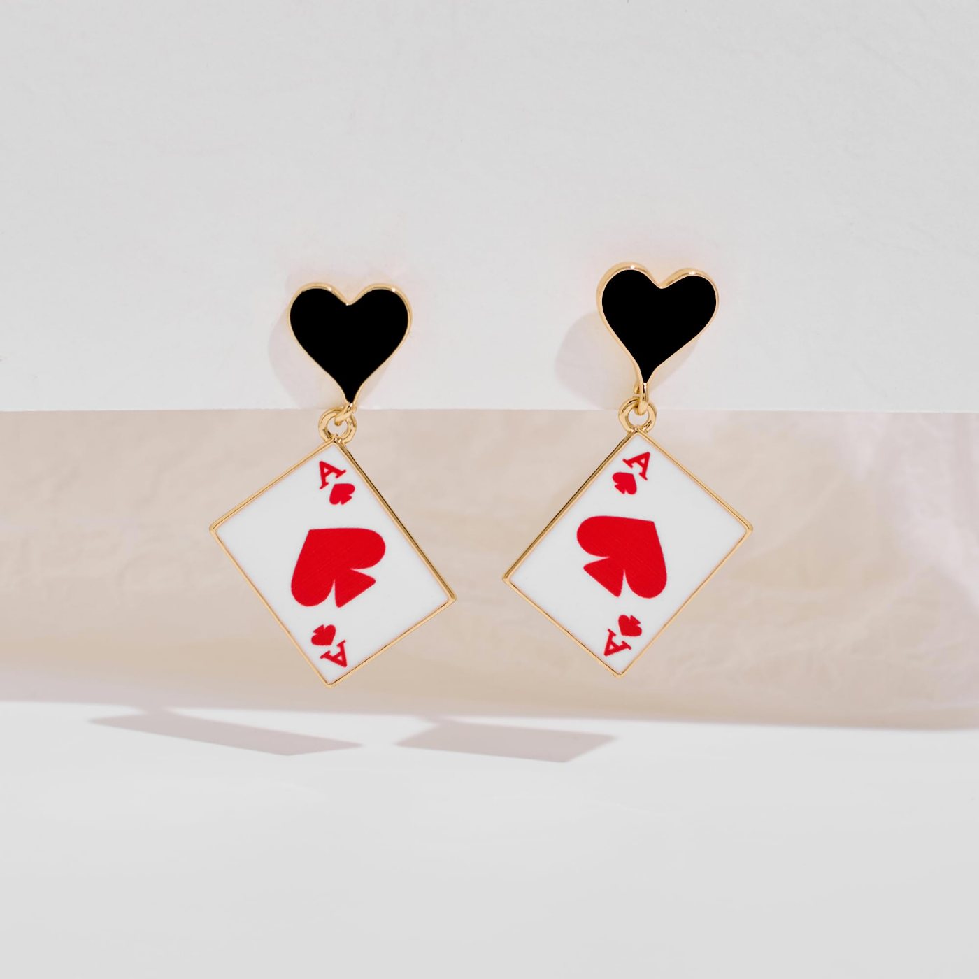 YUJIE Poker Card Drop Earrings, Black Heart Top, view 5