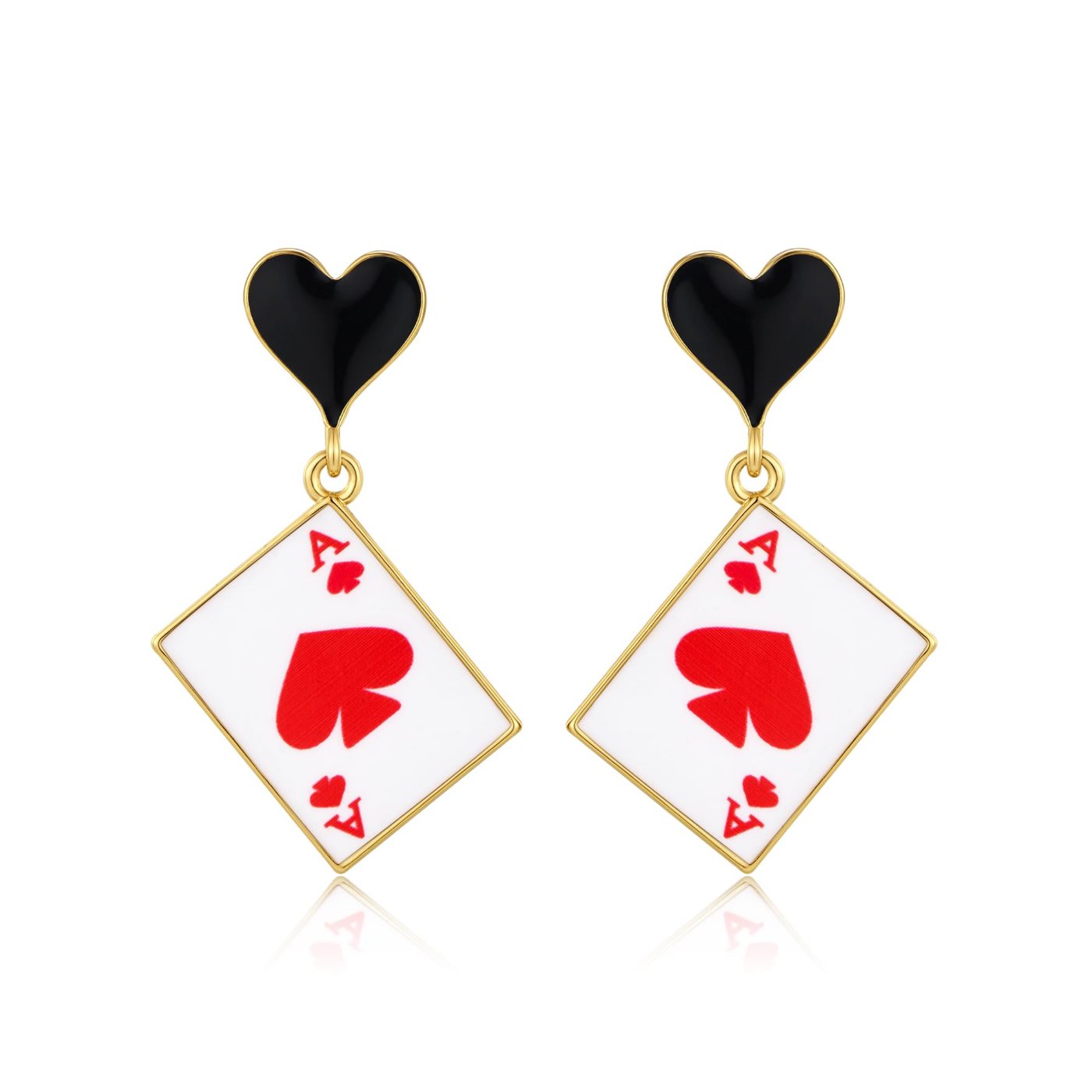 YUJIE Poker Card Drop Earrings, Black Heart Top, color