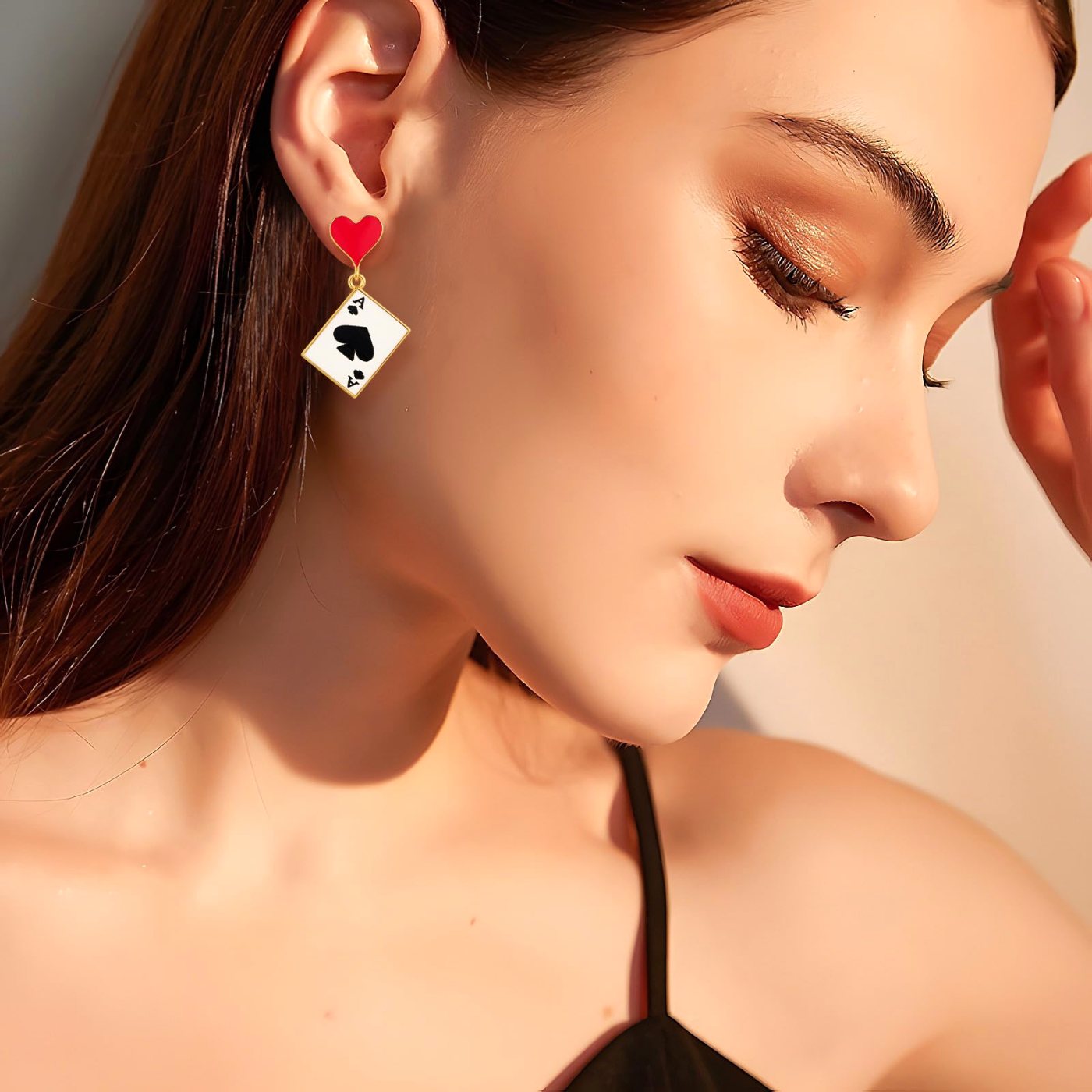 YUJIE Poker Card Drop Earrings, Red Heart Top, second view