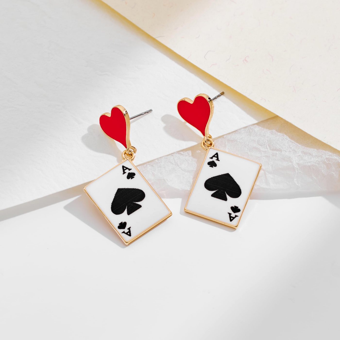 YUJIE Poker Card Drop Earrings, Red Heart Top, view 5