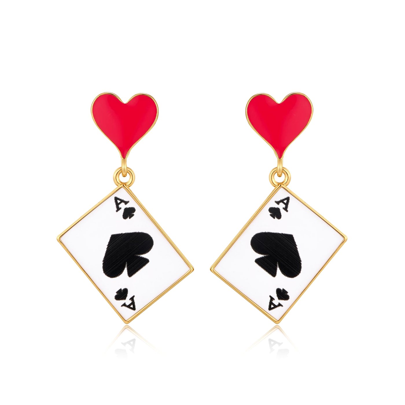 YUJIE Poker Card Drop Earrings, Red Heart Top, color