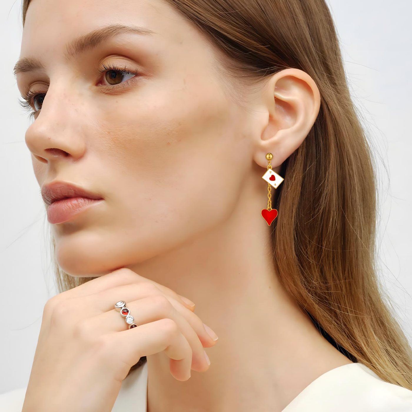 YUJIE Poker Card Drop Earrings, Red Heart Drop, view 3