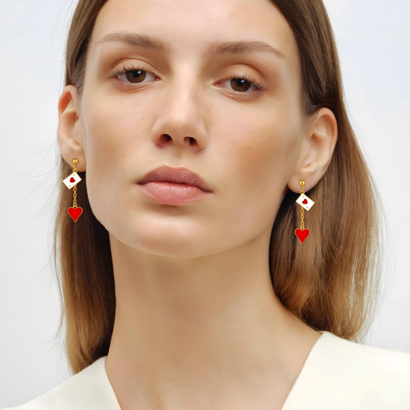 YUJIE Poker Card Drop Earrings, Red Heart Drop, view 4