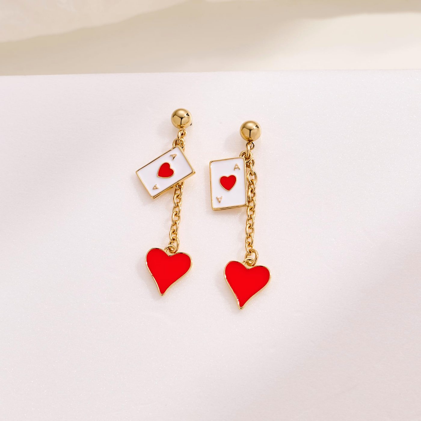 YUJIE Poker Card Drop Earrings, Red Heart Drop, view 5