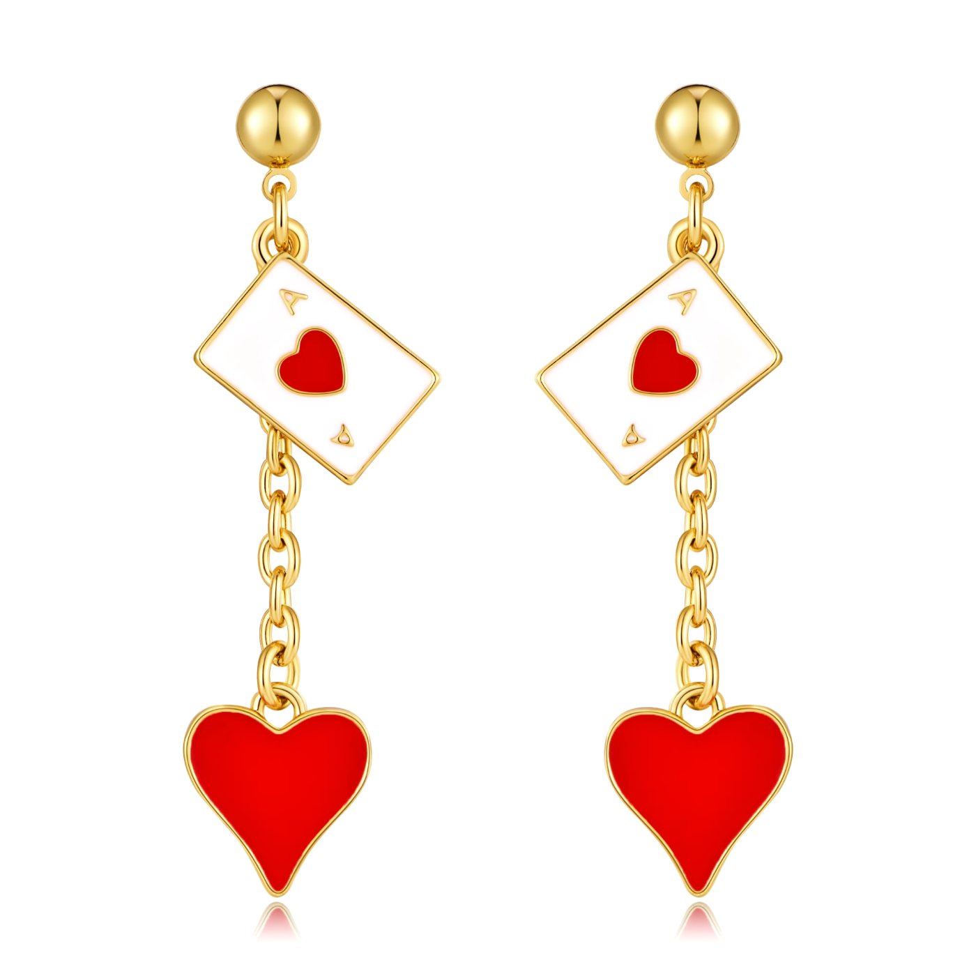 YUJIE Poker Card Drop Earrings, Red Heart Drop, color
