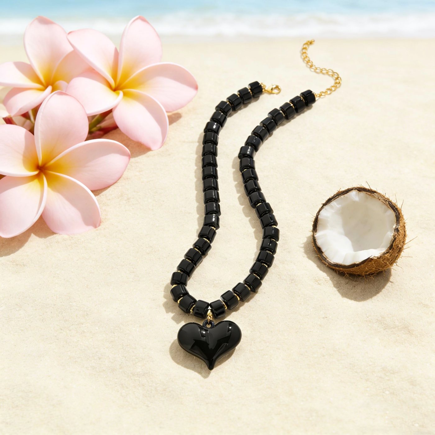 YUJIE Puff Heart Pendant Necklace, Black, view 5