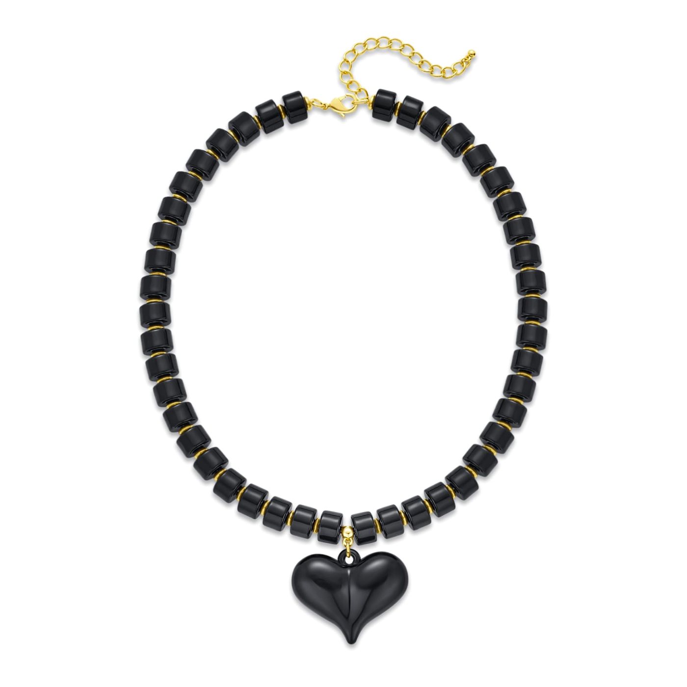 YUJIE Puff Heart Pendant Necklace, Black