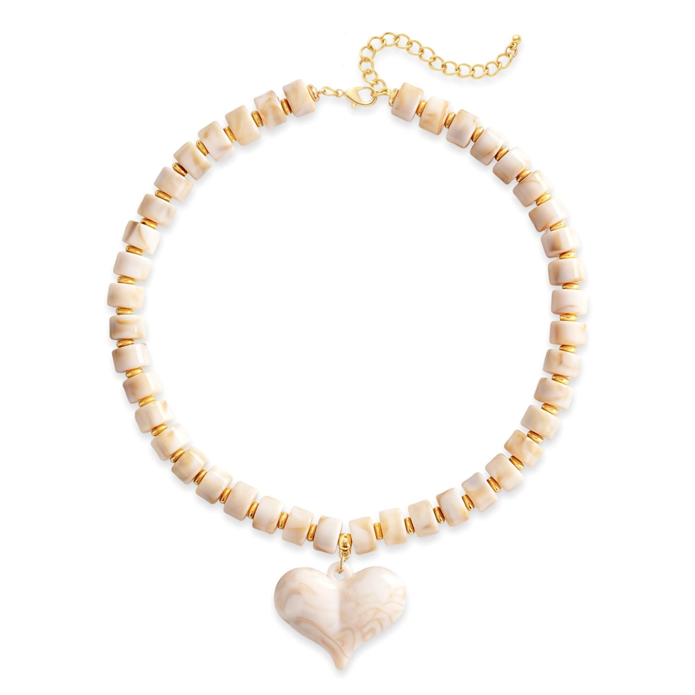 YUJIE Puff Heart Pendant Necklace, Beige, color