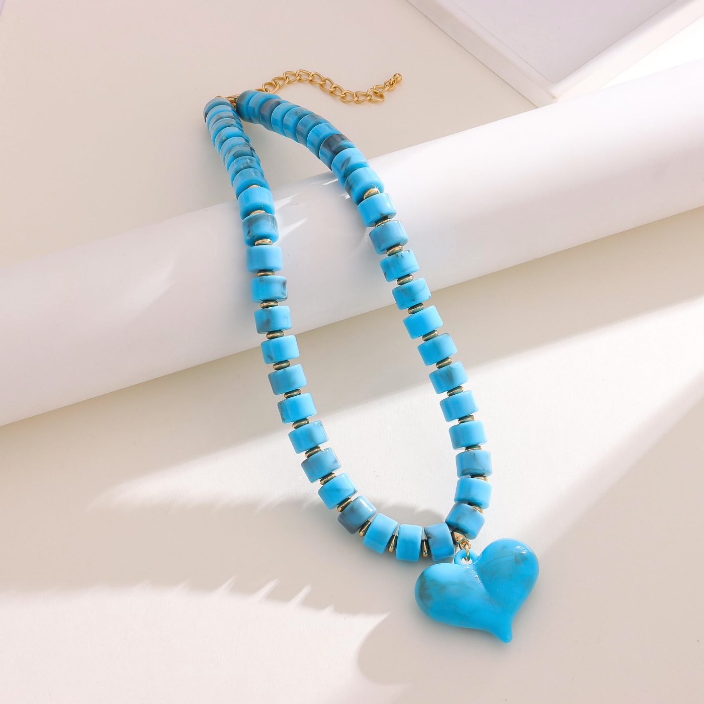 YUJIE Puff Heart Pendant Necklace, Blue, view 5