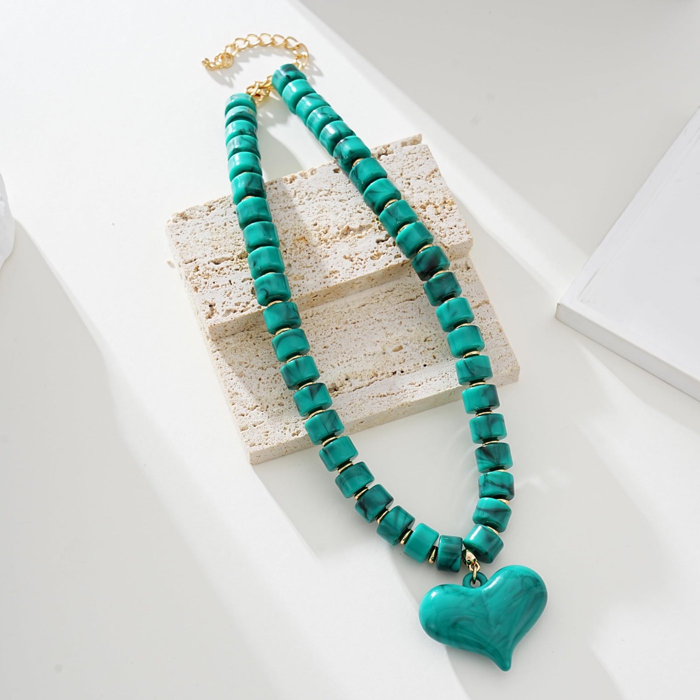 YUJIE Puff Heart Pendant Necklace, Green, view 5
