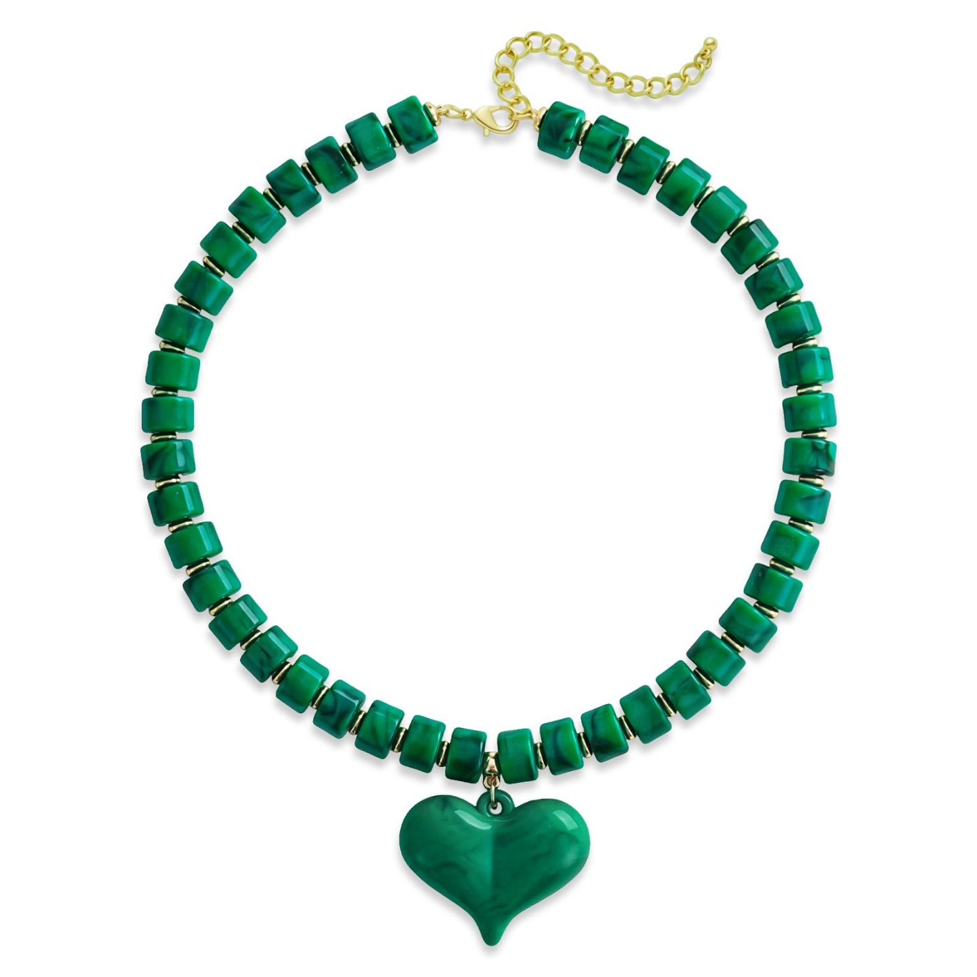 YUJIE Puff Heart Pendant Necklace, Green, color