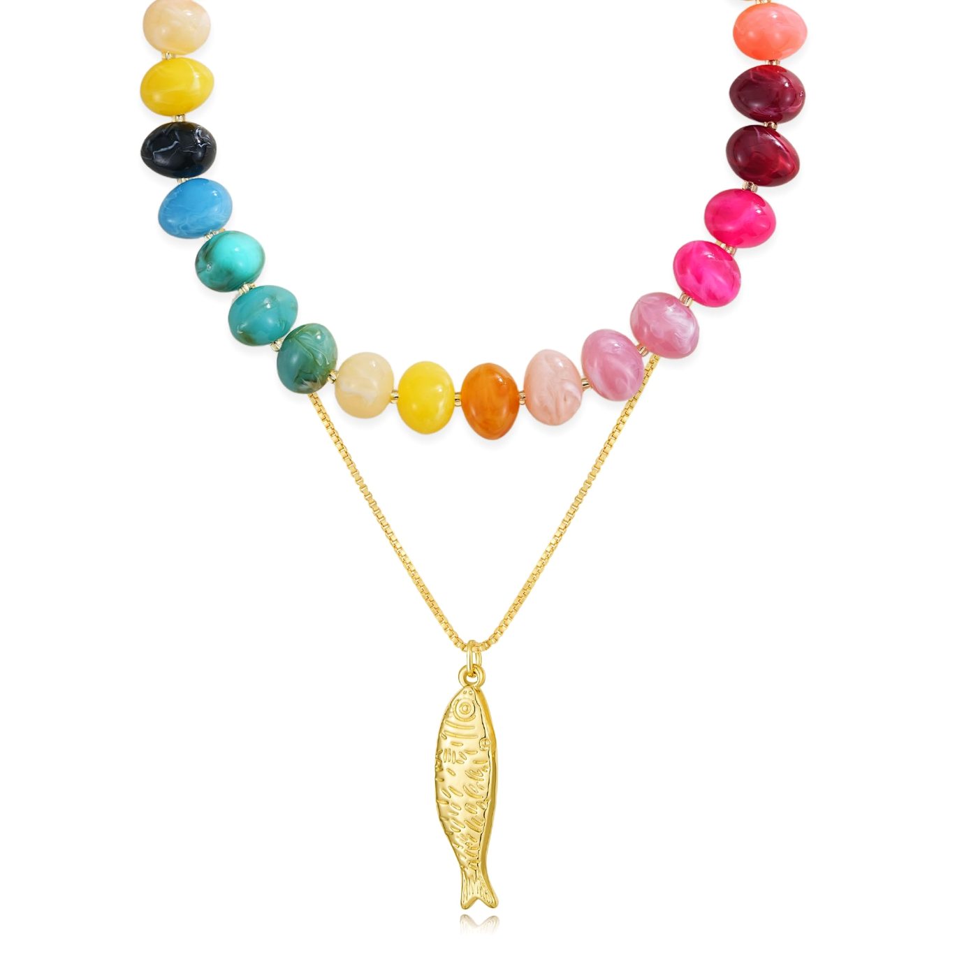 YUJIE Puff Heart Pendant Necklace, Fish Pendant