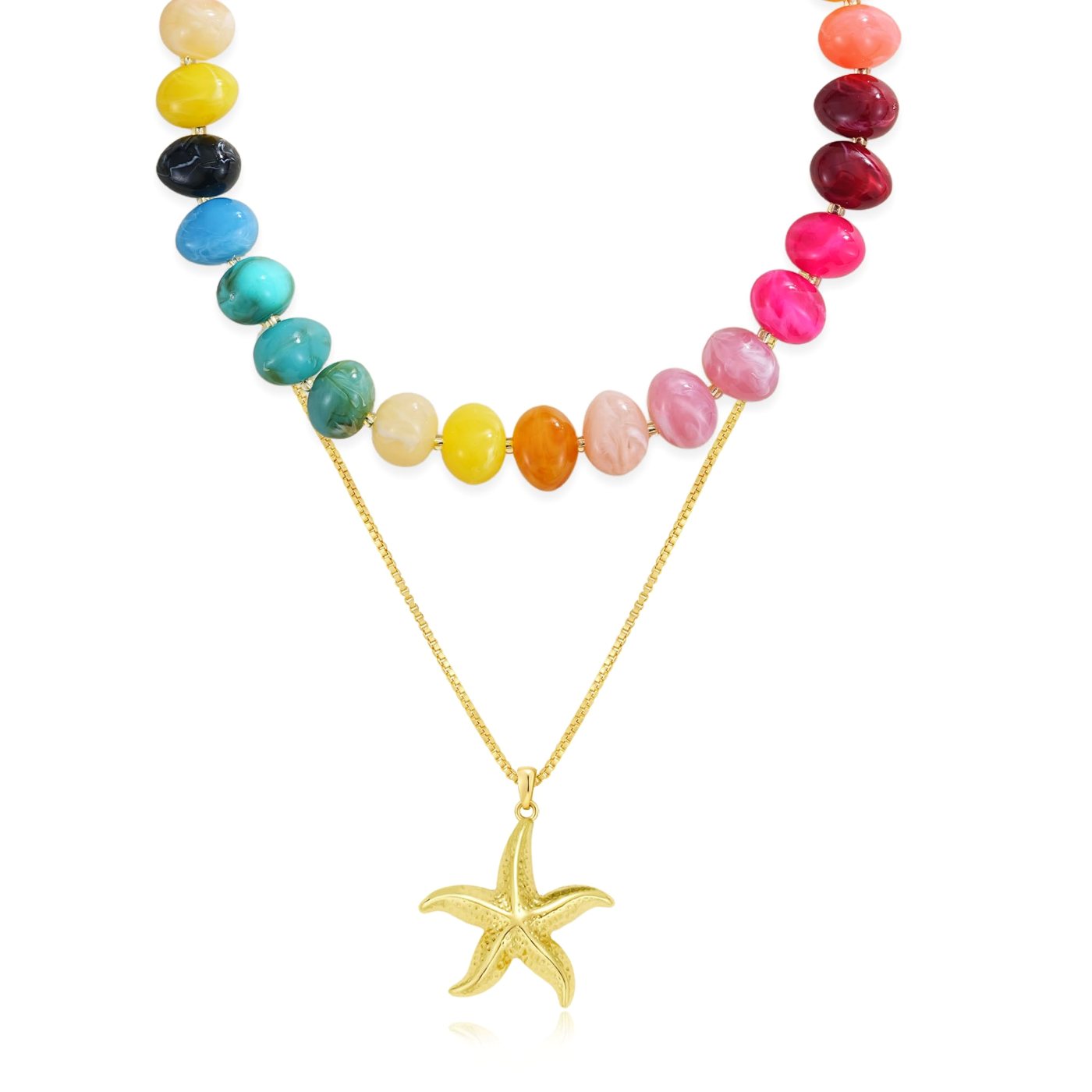YUJIE Puff Heart Pendant Necklace, Starfish Pendant