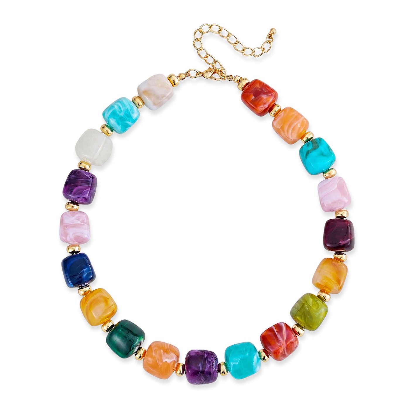 YUJIE Puff Heart Pendant Necklace, Rainbow Square, color