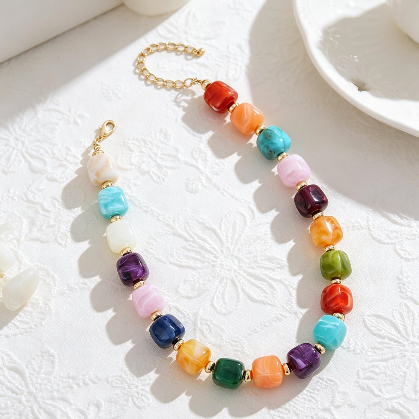 YUJIE Puff Heart Pendant Necklace, Rainbow Square, view 4