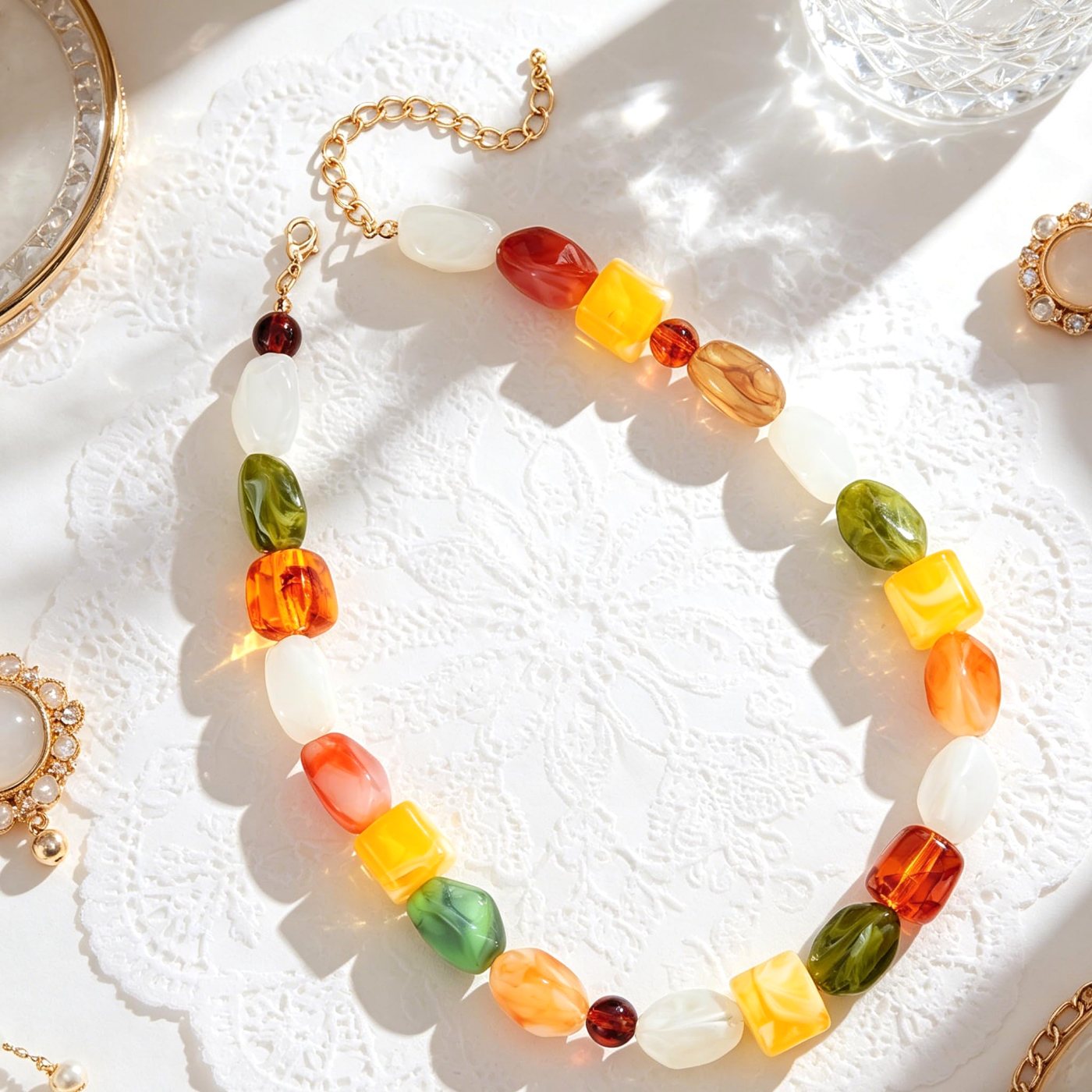 YUJIE Puff Heart Pendant Necklace, Yellow Multicolor, view 4