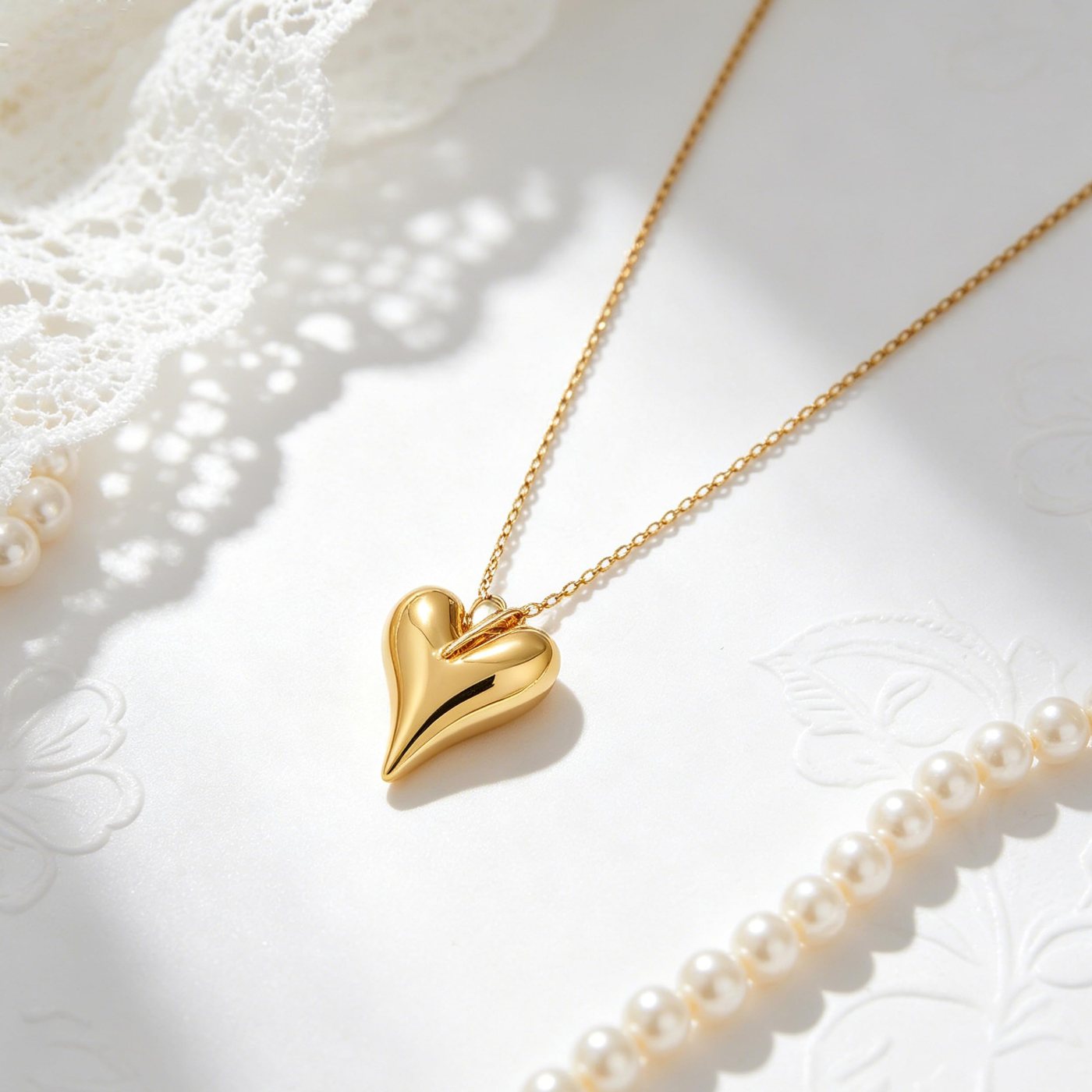 YUJIE Puffy Heart Pendant Necklace, Simple Heart, view 3