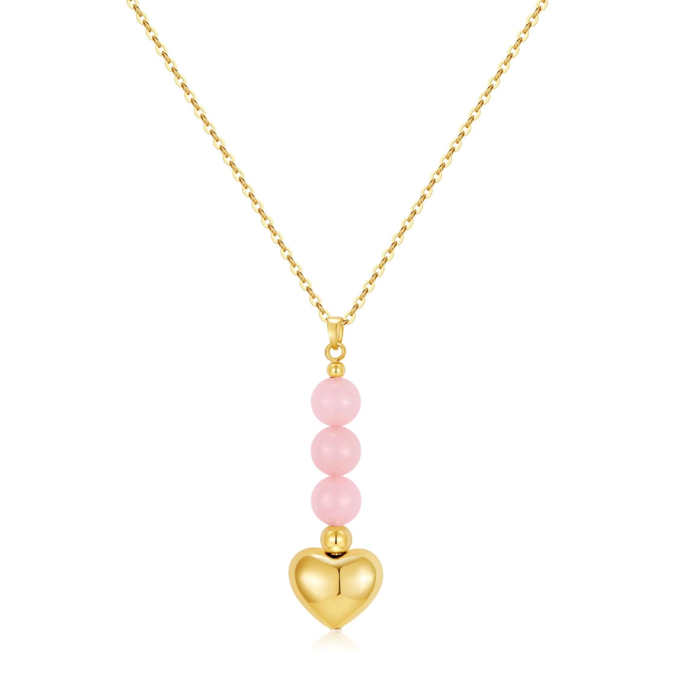 YUJIE Puffy Heart Pendant Necklace, Rose Quartz Bead, color